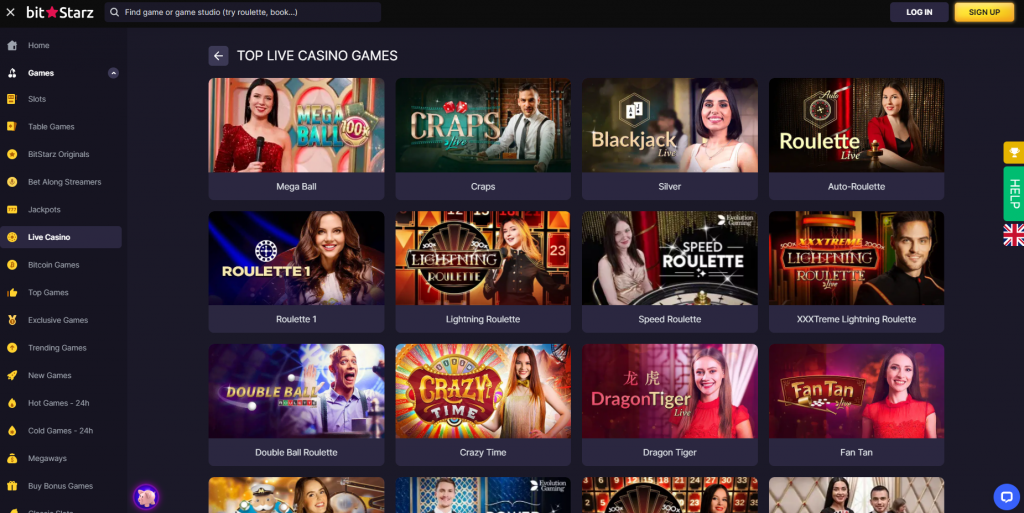 BitStarz live casino main page with roulettes options