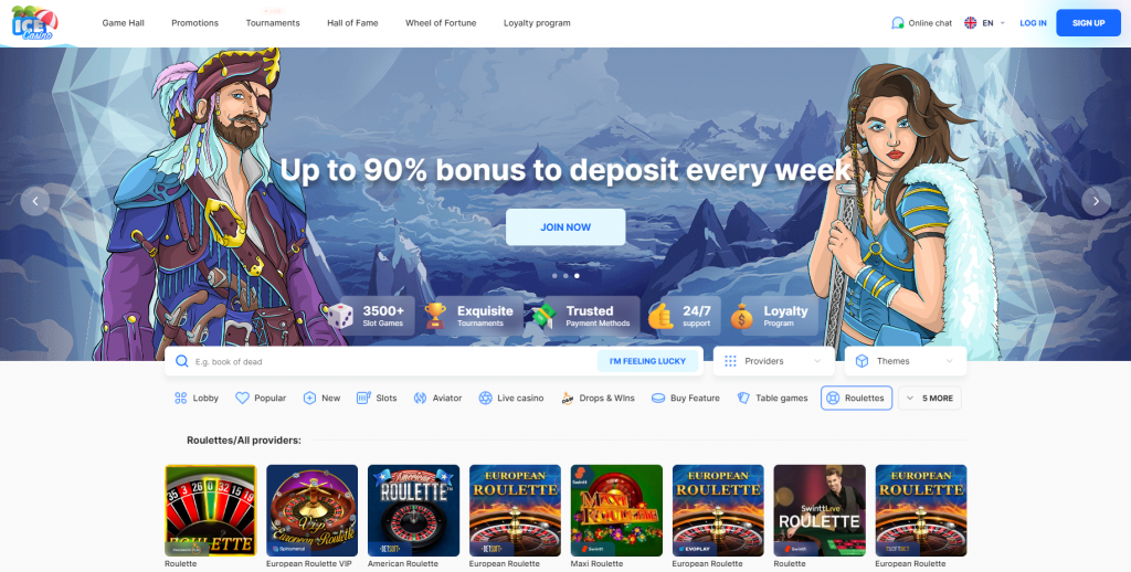 Ice Casino roulette home page