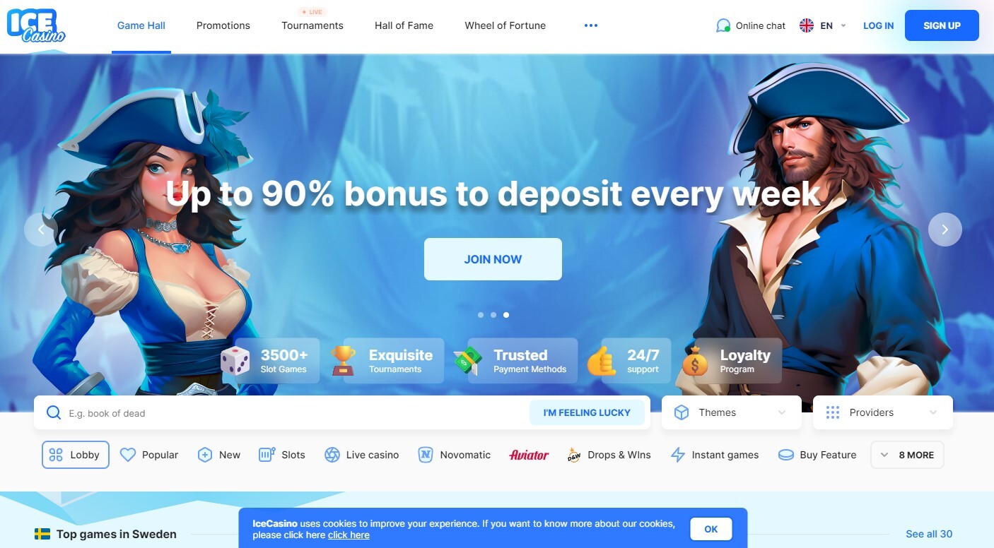 Interfejs Ice Casino na urządzeniach mobilnych