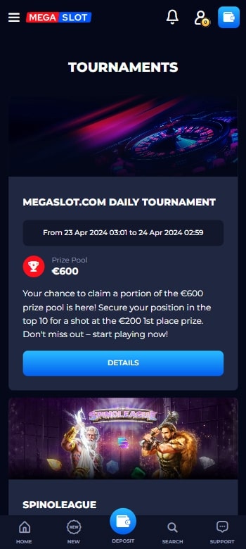 Mobile browser tournament page