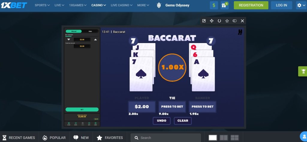 The game of baccarat at 1x