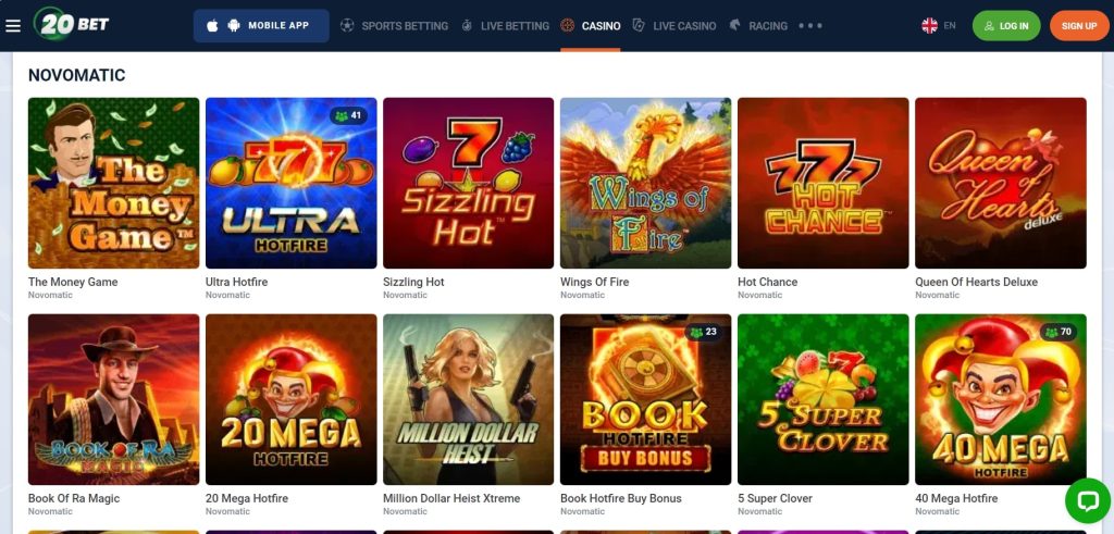 Novomatic Casino Slots on 20bet