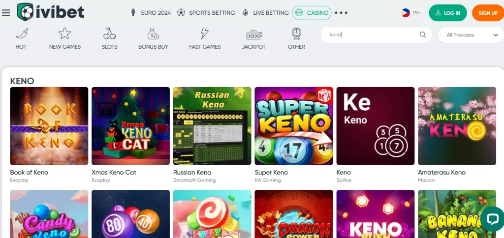 Keno catalog at Ivibet