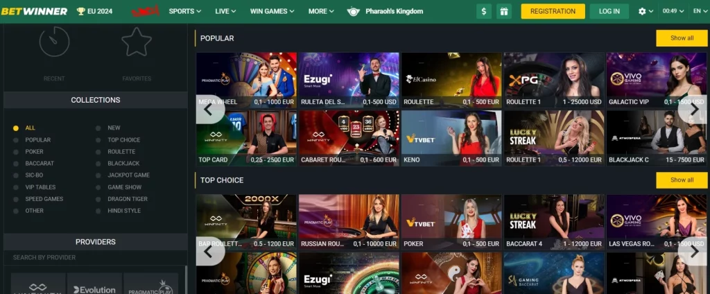 Betwinner live section