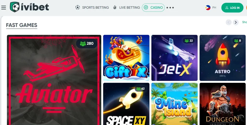 The Fast Games catalog at Ivibet